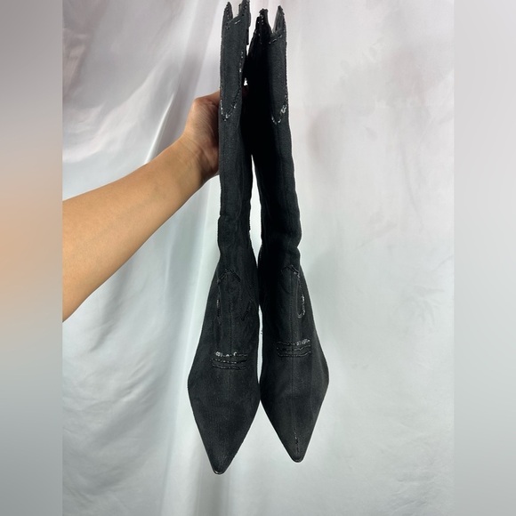 Wild Diva faux suede black stiletto sequin cowboy boots size 8 - Picture 3 of 13